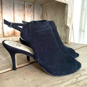 Vince Camuto Prenda Black Suede Opem Toe Heeled Sandals Size 7.5 NWT